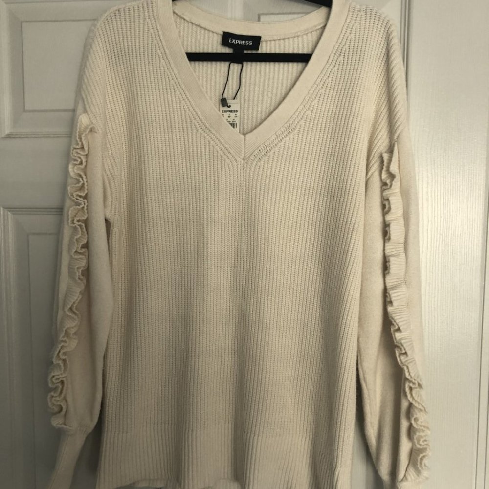 NWT Express Ribbed Ruffle Sleeve Sweater - Picture 2 of 5